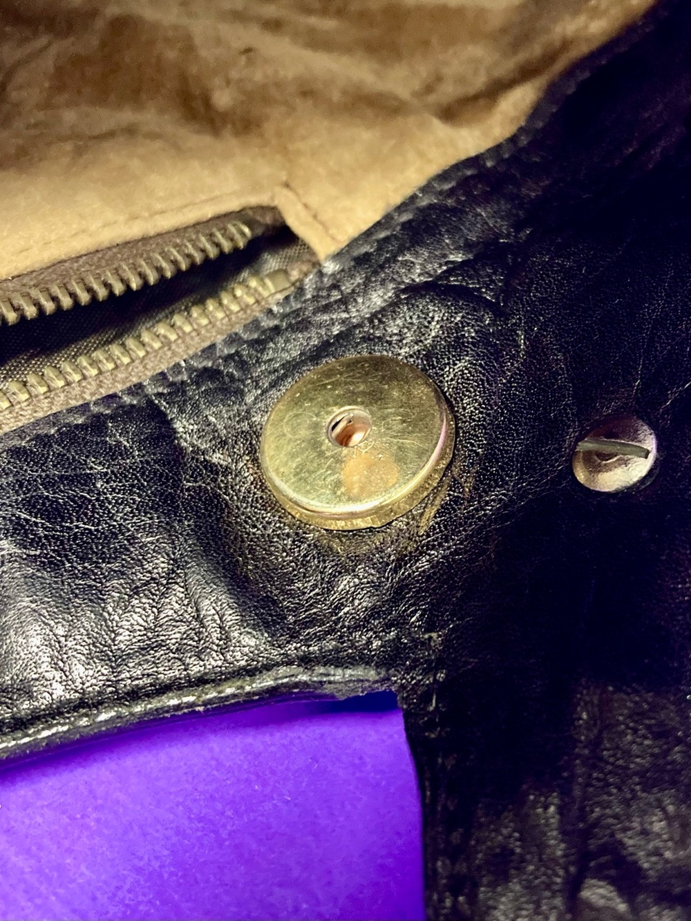 Vintage 80’s Black Leather Handbag w/Gold Accents - Picture 7 of 8